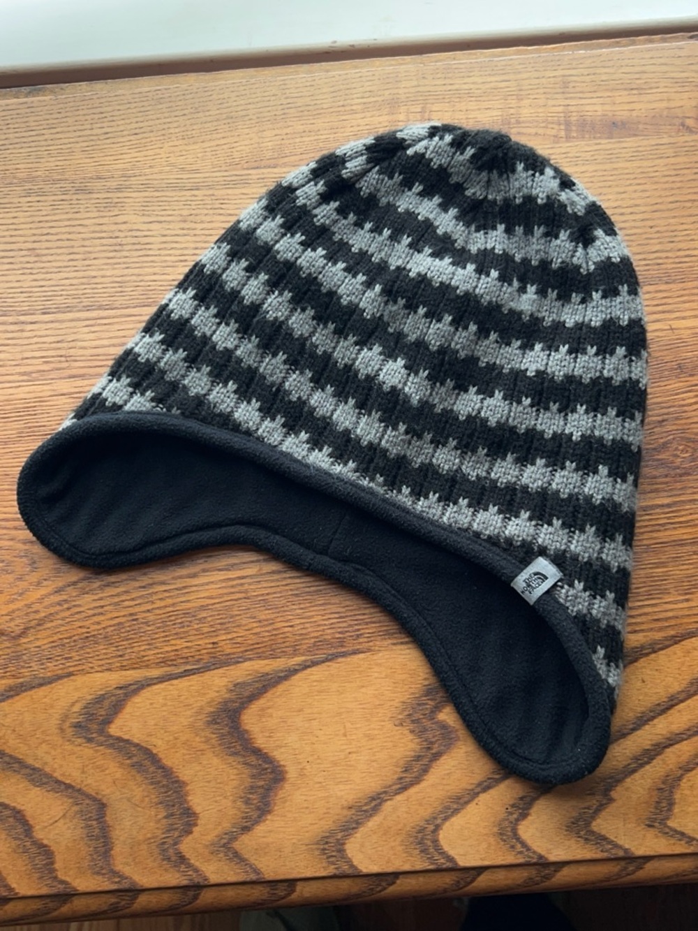 Y2K The North Face Striped Knit Beanie Emo Unisex Grey Black Alt Grunge